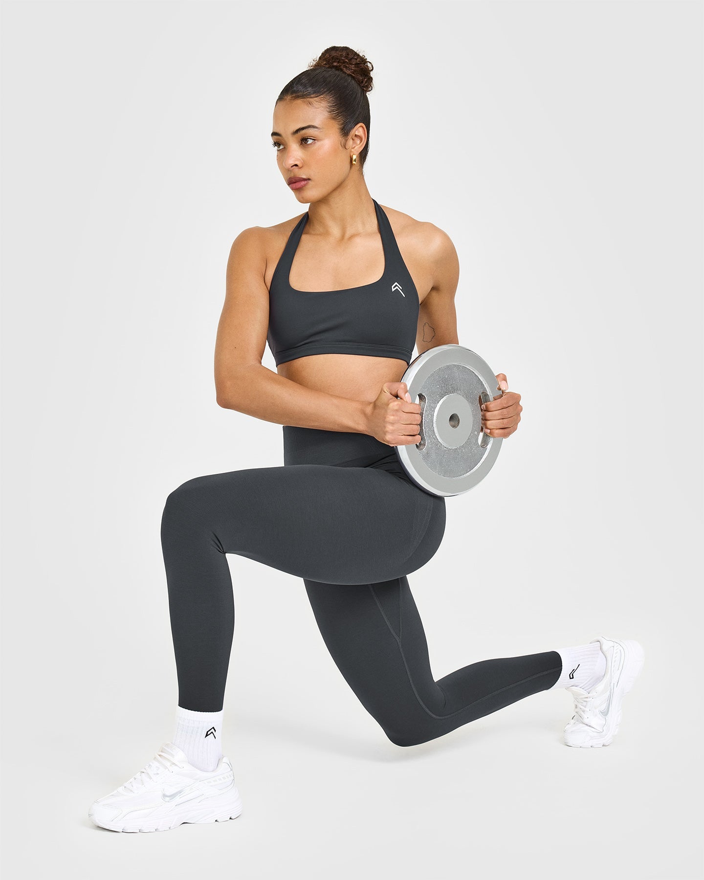 EasyLift™ Halter Bralette with White Logo | Coal