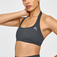 EasyLift™ Halter Bralette with White Logo | Coal