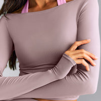 FormeSoft™ Fitted Off-The-Shoulder Long Sleeve Top | Dusty Purple
