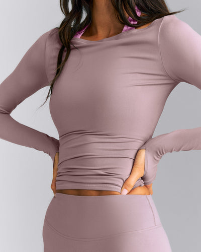 FormeSoft™ Fitted Off-The-Shoulder Long Sleeve Top | Dusty Purple