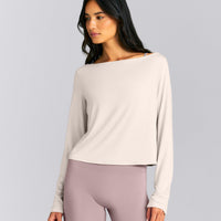 FormeSoft™ Relaxed Slash Neck Long Sleeve Top | Sand