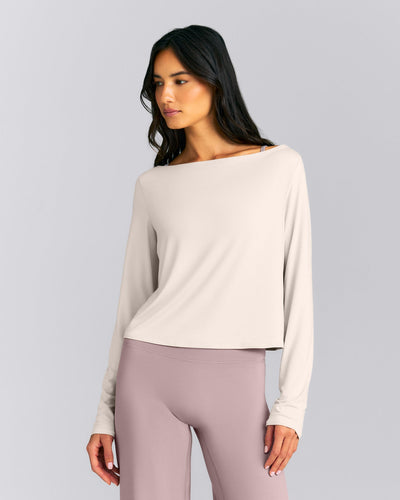 FormeSoft™ Relaxed Slash Neck Long Sleeve Top | Sand