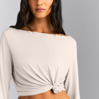 FormeSoft™ Relaxed Slash Neck Long Sleeve Top | Sand