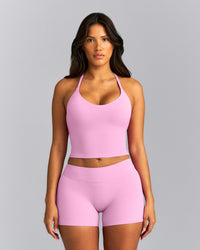 SoftMotion™ Strappy Halter Neck Mid Tank Top with Built in Bra Shelf New Branding | Rose Pink