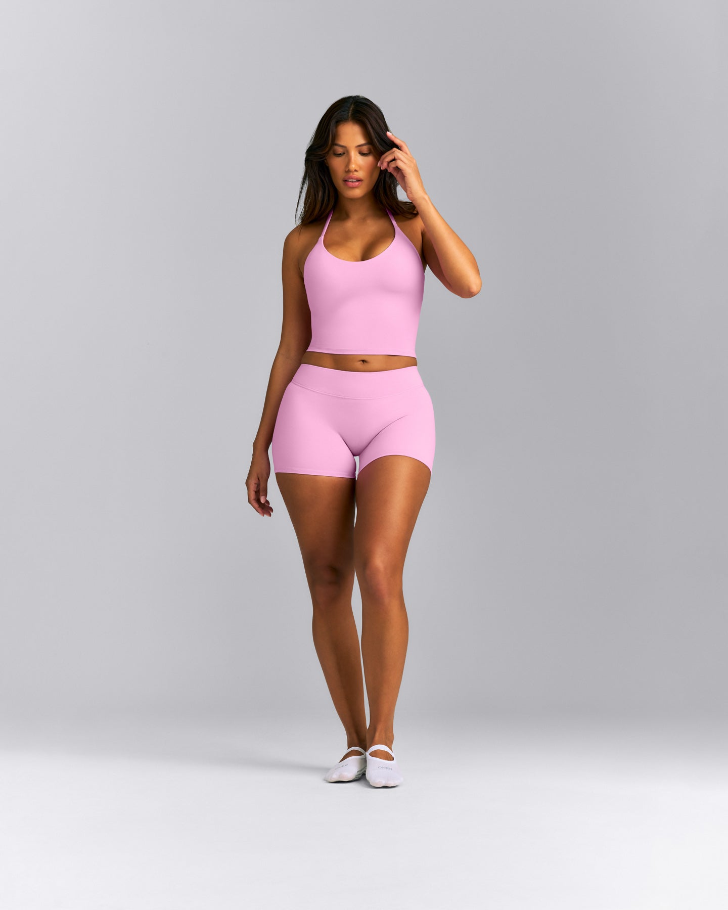 SoftMotion™ Strappy Halter Neck Mid Tank Top with Built in Bra Shelf New Branding | Rose Pink