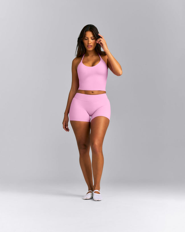 SoftMotion™ Strappy Halter Neck Mid Tank Top with Built in Bra Shelf New Branding | Rose Pink