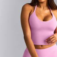 SoftMotion™ Strappy Halter Neck Mid Tank Top with Built in Bra Shelf New Branding | Rose Pink