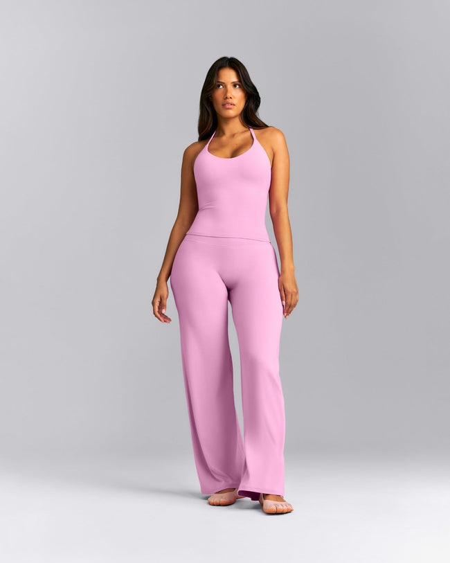SoftMotion™ Strappy Halter Neck Tank Top with Built in Bra Shelf New Branding | Rose Pink
