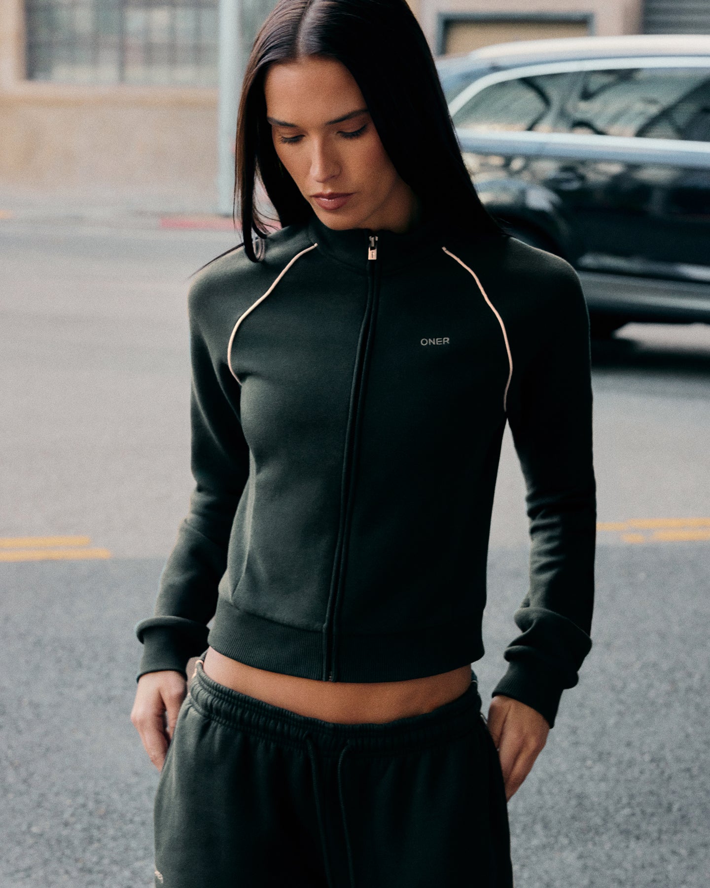 Jersey Tracksuit Zip Up Jacket | Emerald Noir