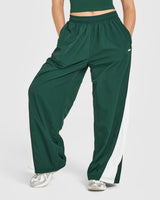 Oversized Piped Woven Straight Leg Track Bottoms | Racing Green