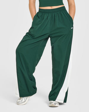 Oversized Piped Woven Straight Leg Track Bottoms in Racing Green