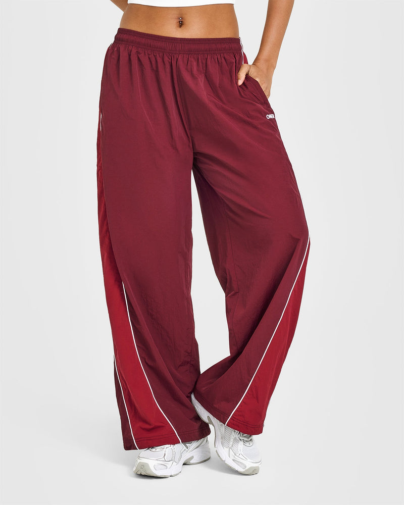 Oversized Piped Woven Straight Leg Track Bottoms in Rosewood