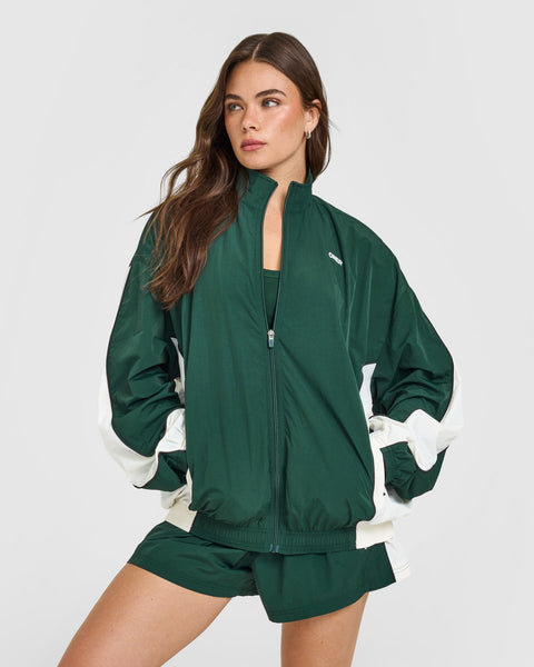 Oversized Piped Woven Track Jacket in Racing Green | Oner Active US
