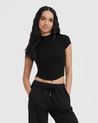 Mellow Rib Mid Mock Neck T-Shirt | Black