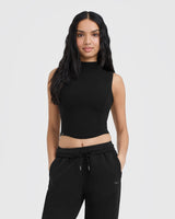 Mid Mock Neck Black Tank Top - Women