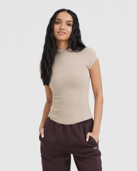 Mellow Rib Mock Neck T-Shirt | Mushroom Brown