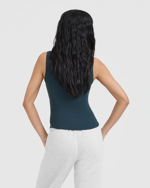 Mellow™ Rib Mock Neck Tank | Oil Blue