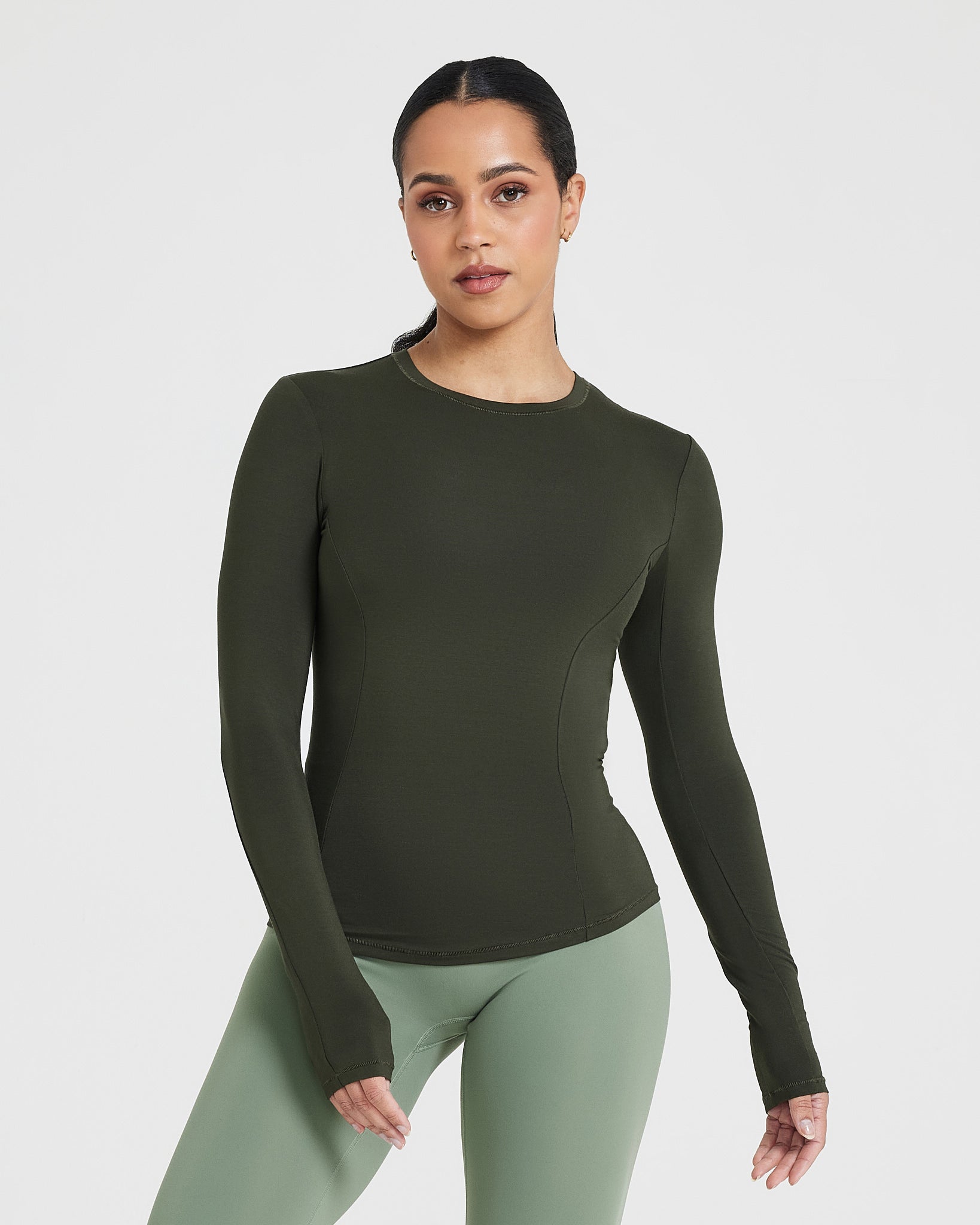 Khaki Green Long Sleeve Top Women's | Oner Active US