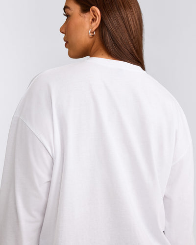 Classic Oversized Lightweight Long Sleeve Top | White