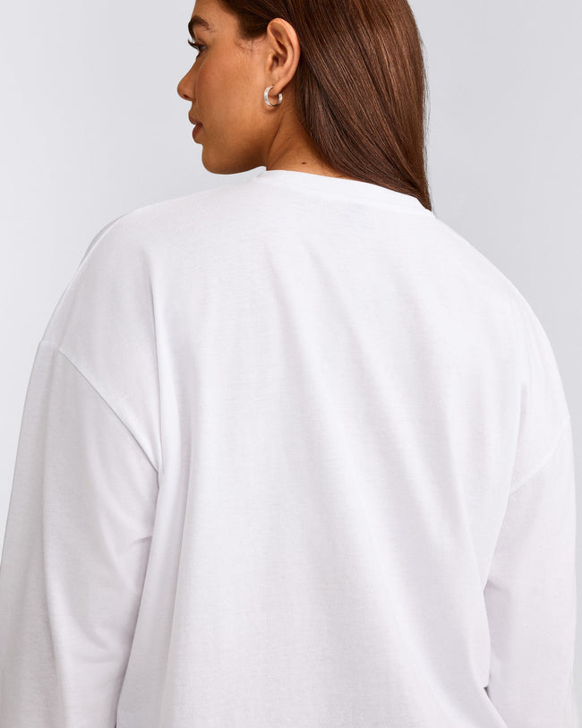 Classic Oversized Lightweight Long Sleeve Top | White