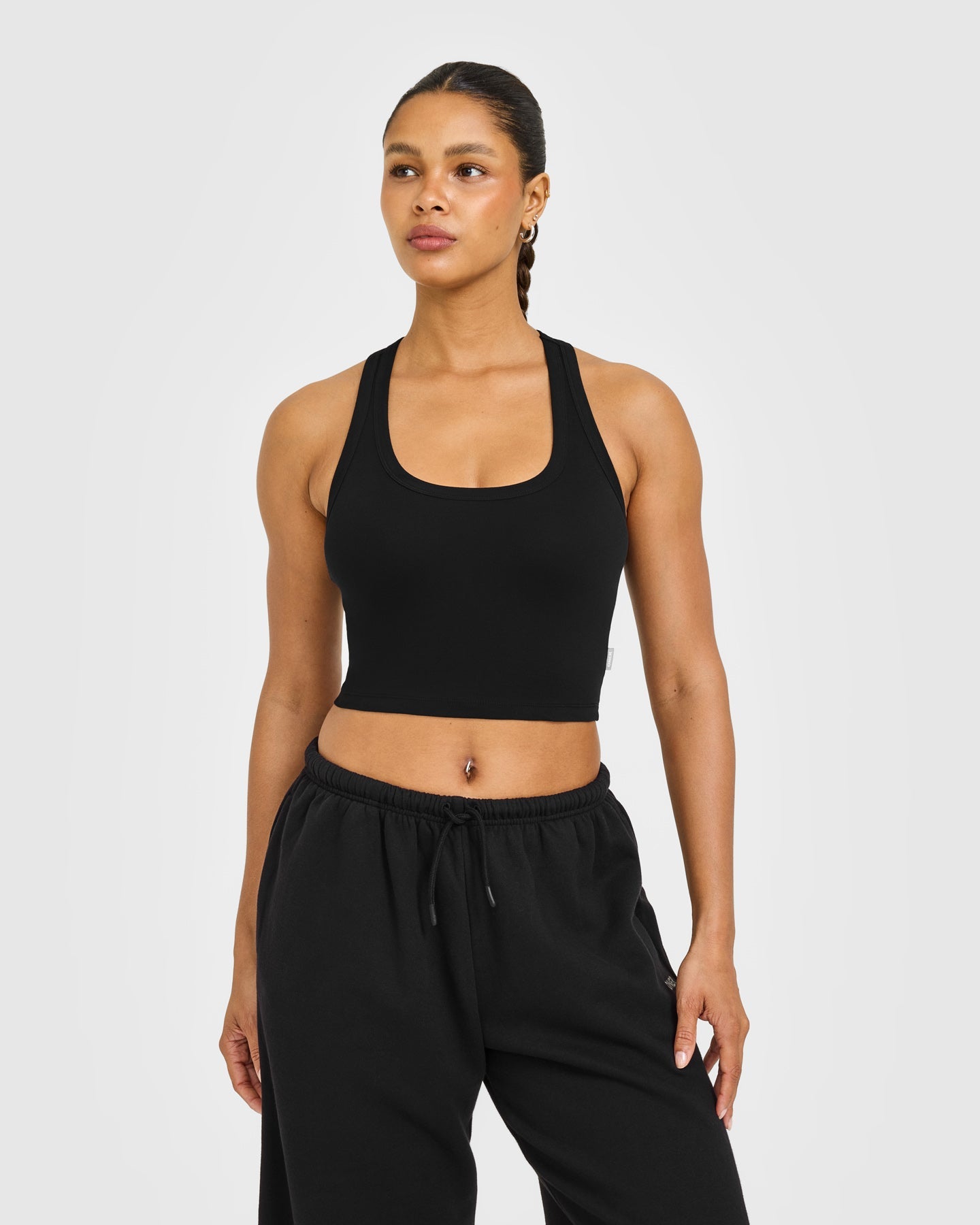 Cotton Fitted Mid Vest with Grey Logo | Black