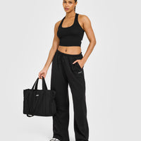 Cotton Fitted Mid Vest with Grey Logo | Black