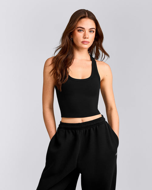 Cotton Fitted Mid Tank Top | Black