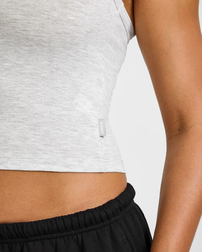 Cotton Fitted Mid Vest with Grey Logo | Light Grey Marl