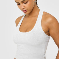 Cotton Fitted Mid Vest with Grey Logo | Light Grey Marl