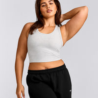 Cotton Fitted Mid Tank Top with Gray Logo | Light Gray Marl