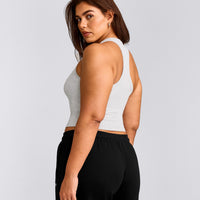 Cotton Fitted Mid Tank Top with Gray Logo | Light Gray Marl