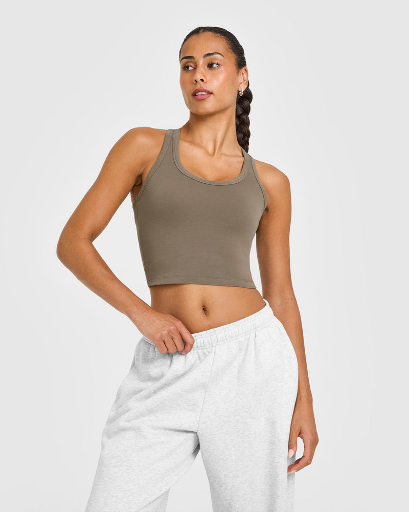 Cotton Fitted Mid Tank Top in Moss Brown | Oner Active US