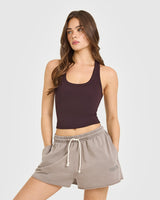 Cotton Fitted Mid Tank Top | Plum Brown