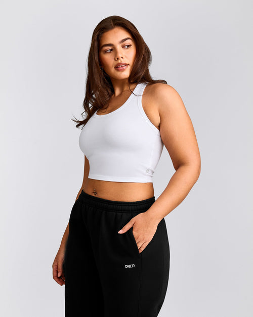 Cotton Fitted Mid Tank Top | White