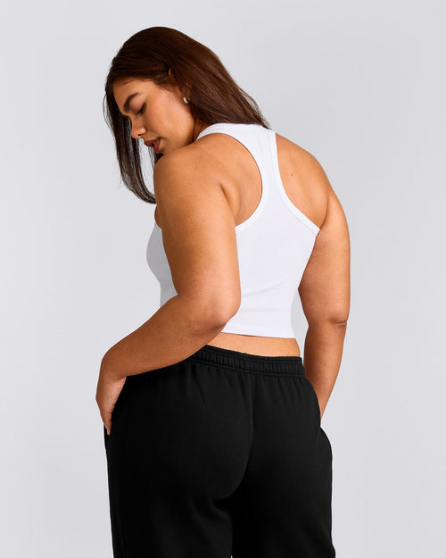 Cotton Fitted Mid Tank Top | White
