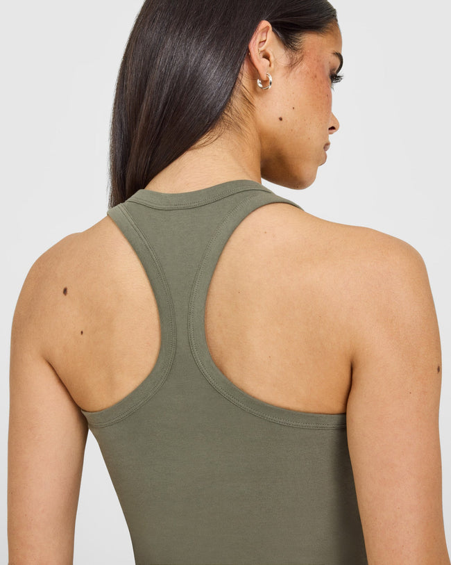 Cotton Fitted Vest with Grey Logo | Alpine Green