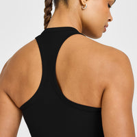 Cotton Fitted Vest with Grey Logo | Black