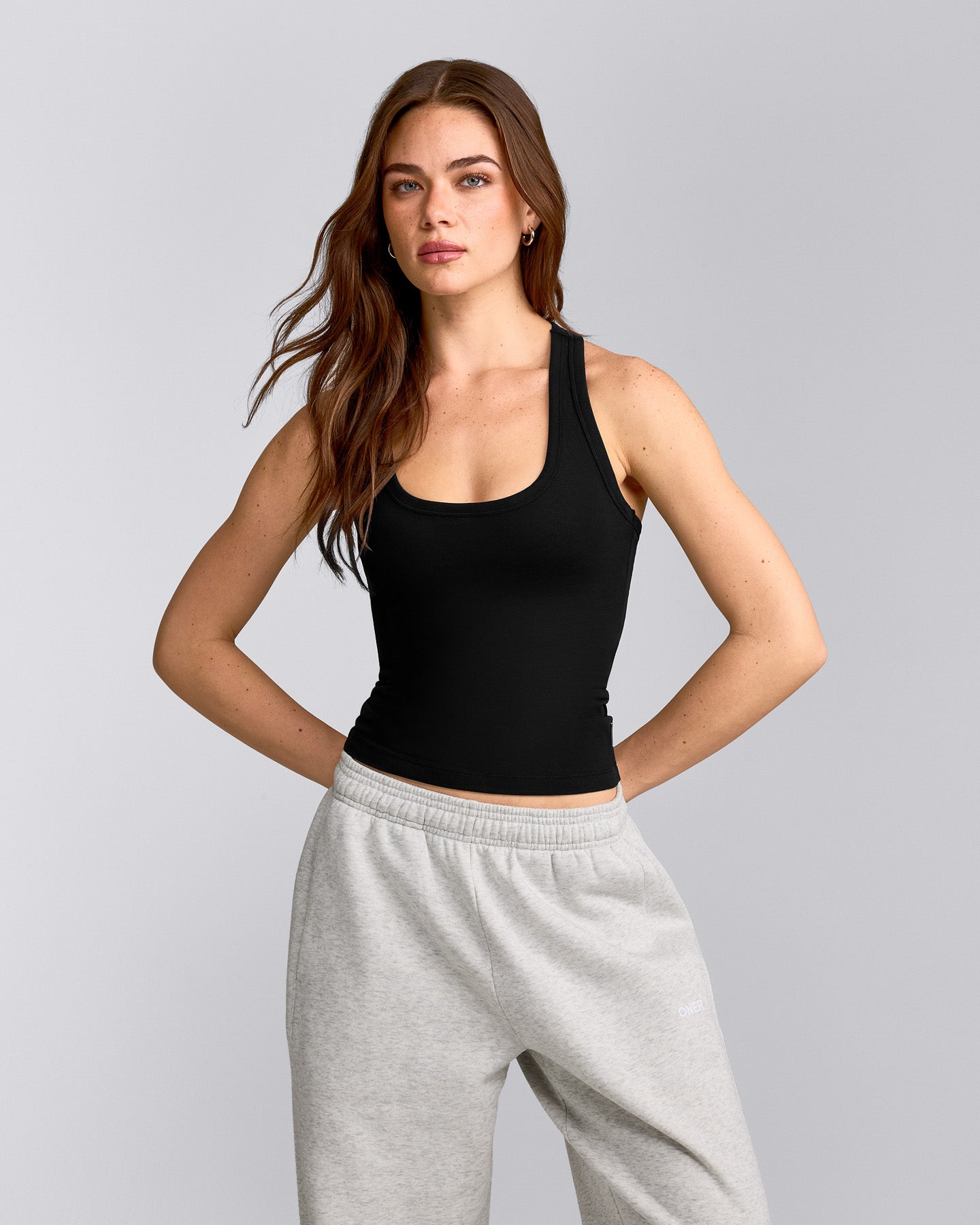 Cotton Fitted Tank Top with Gray Logo | Black