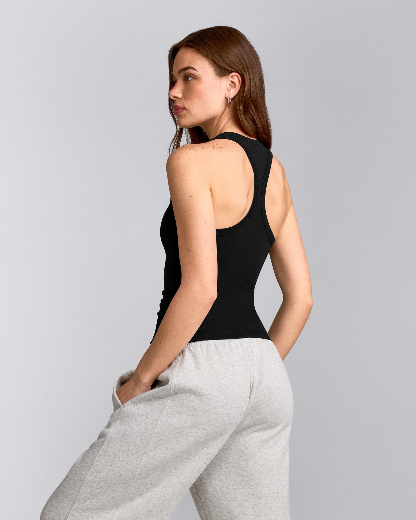 Cotton Fitted Tank Top with Gray Logo | Black