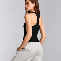 Cotton Fitted Tank Top with Gray Logo | Black