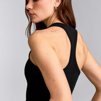 Cotton Fitted Tank Top with Gray Logo | Black