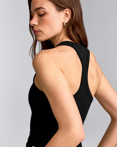 Cotton Fitted Tank Top with Gray Logo | Black