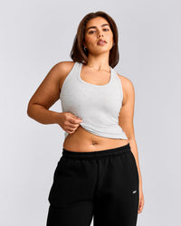 Cotton Fitted Tank Top with Gray Logo | Light Gray Marl
