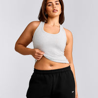 Cotton Fitted Tank Top with Gray Logo | Light Gray Marl
