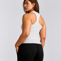 Cotton Fitted Tank Top with Gray Logo | Light Gray Marl
