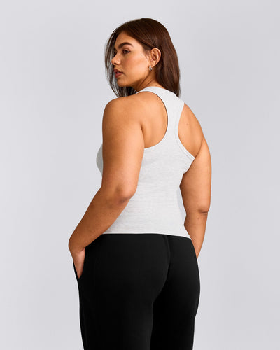 Cotton Fitted Tank Top with Gray Logo | Light Gray Marl