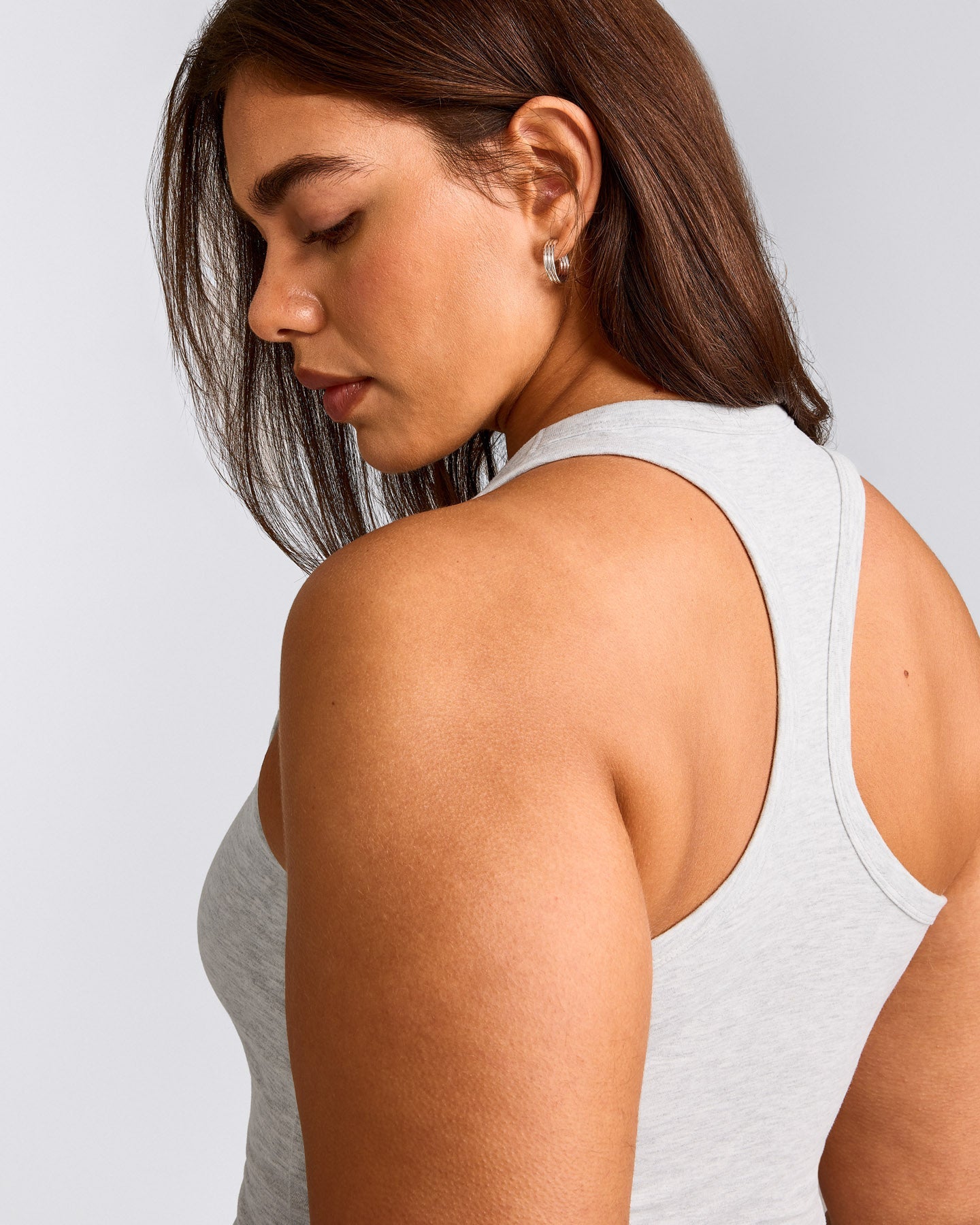 Cotton Fitted Tank Top with Gray Logo | Light Gray Marl