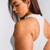 Cotton Fitted Tank Top with Gray Logo | Light Gray Marl