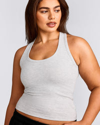 Cotton Fitted Tank Top with Gray Logo | Light Gray Marl