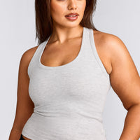 Cotton Fitted Tank Top with Gray Logo | Light Gray Marl